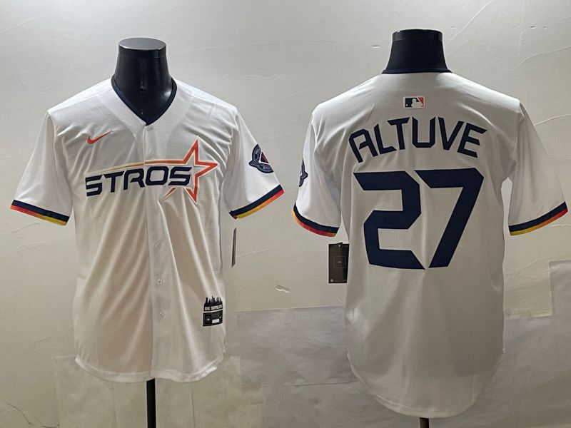 Men Houston Astros 27 Altuve White Three generations Joint Name 2025 Nike MLB Jersey style 5